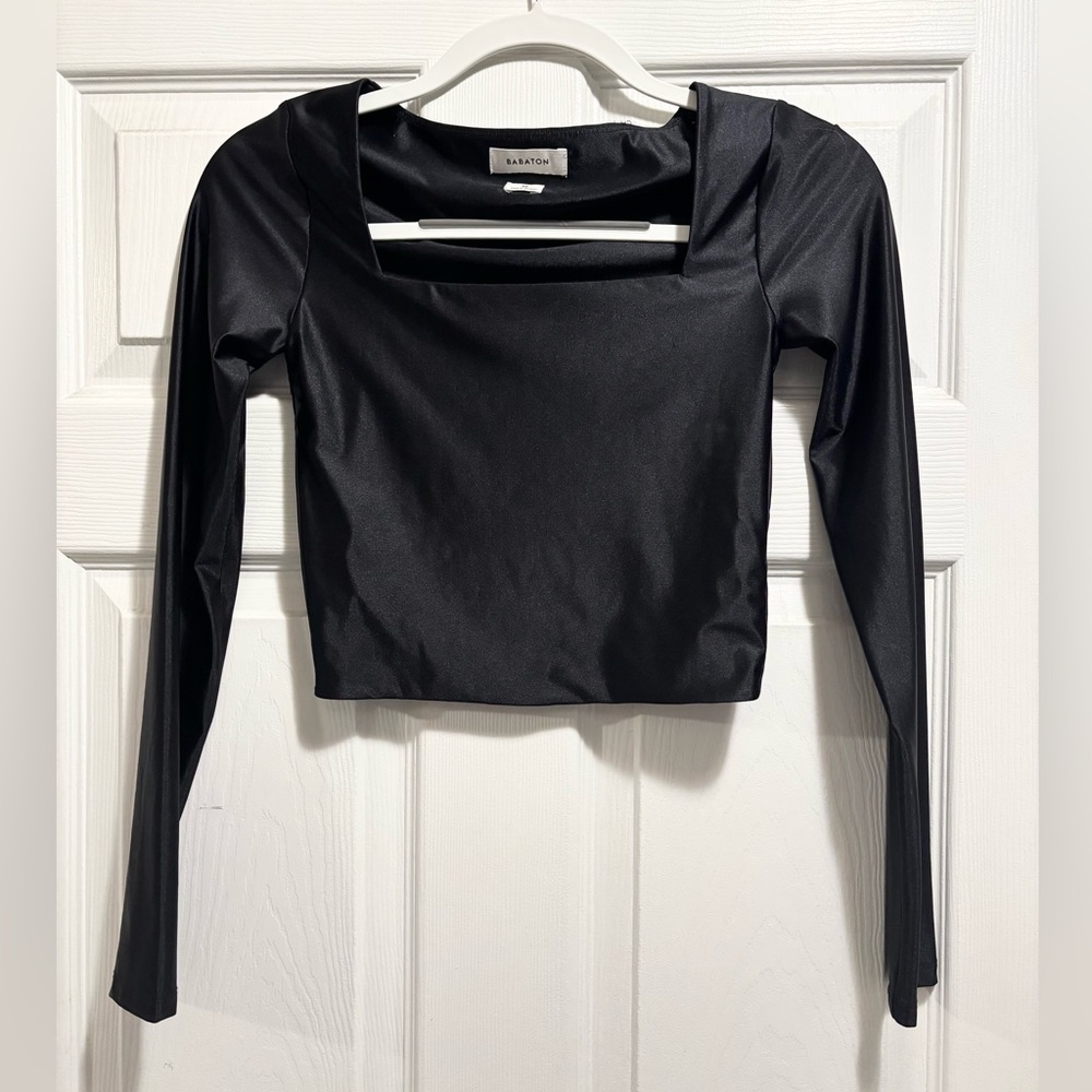 Aritzia Babaton Satinette Square Neck Long Sleeve Top Black Size XS - Picture 5 of 9